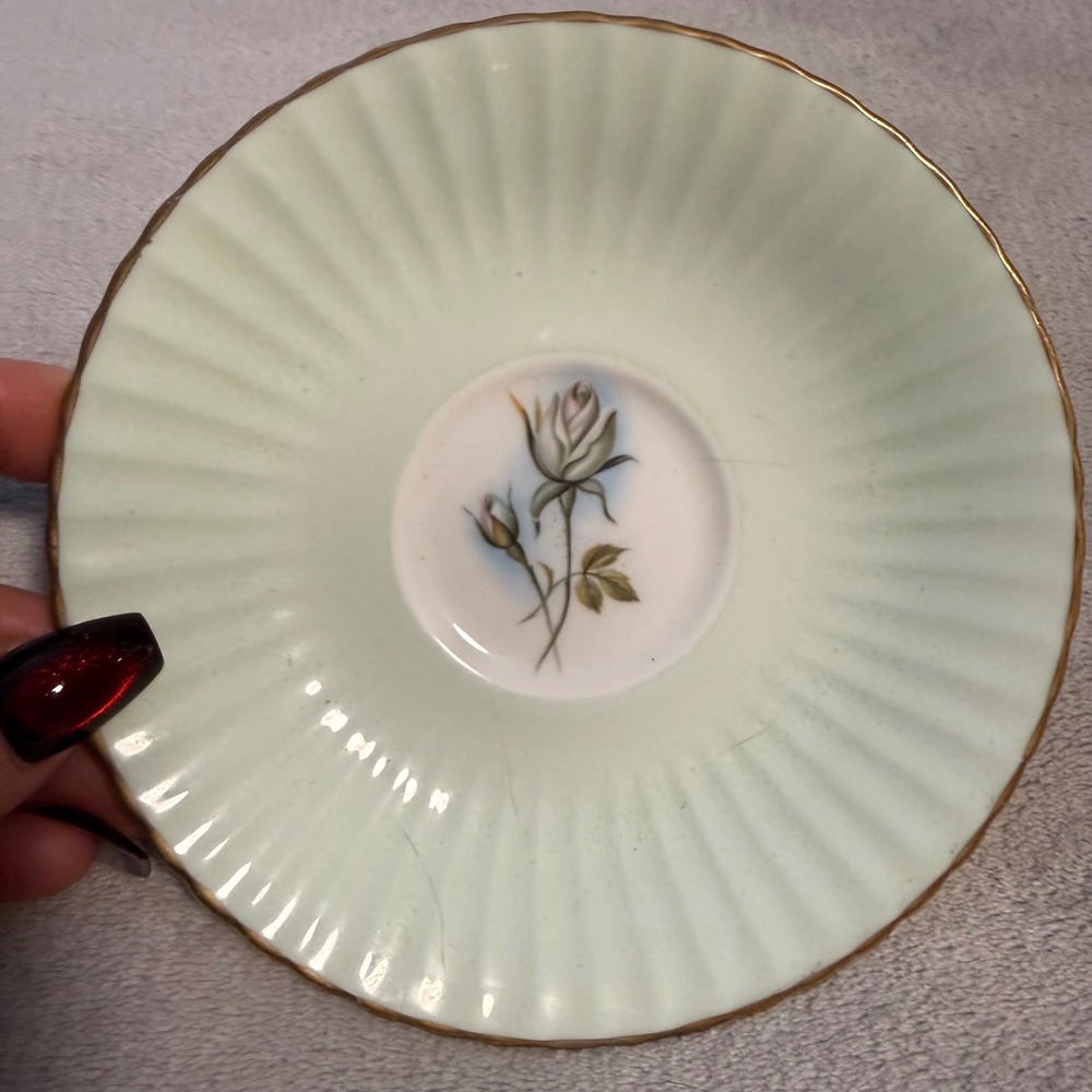 Hamilton England Fine Bone China Saucer Mint Green Rose Gold Trim - Picture 1 of 4
